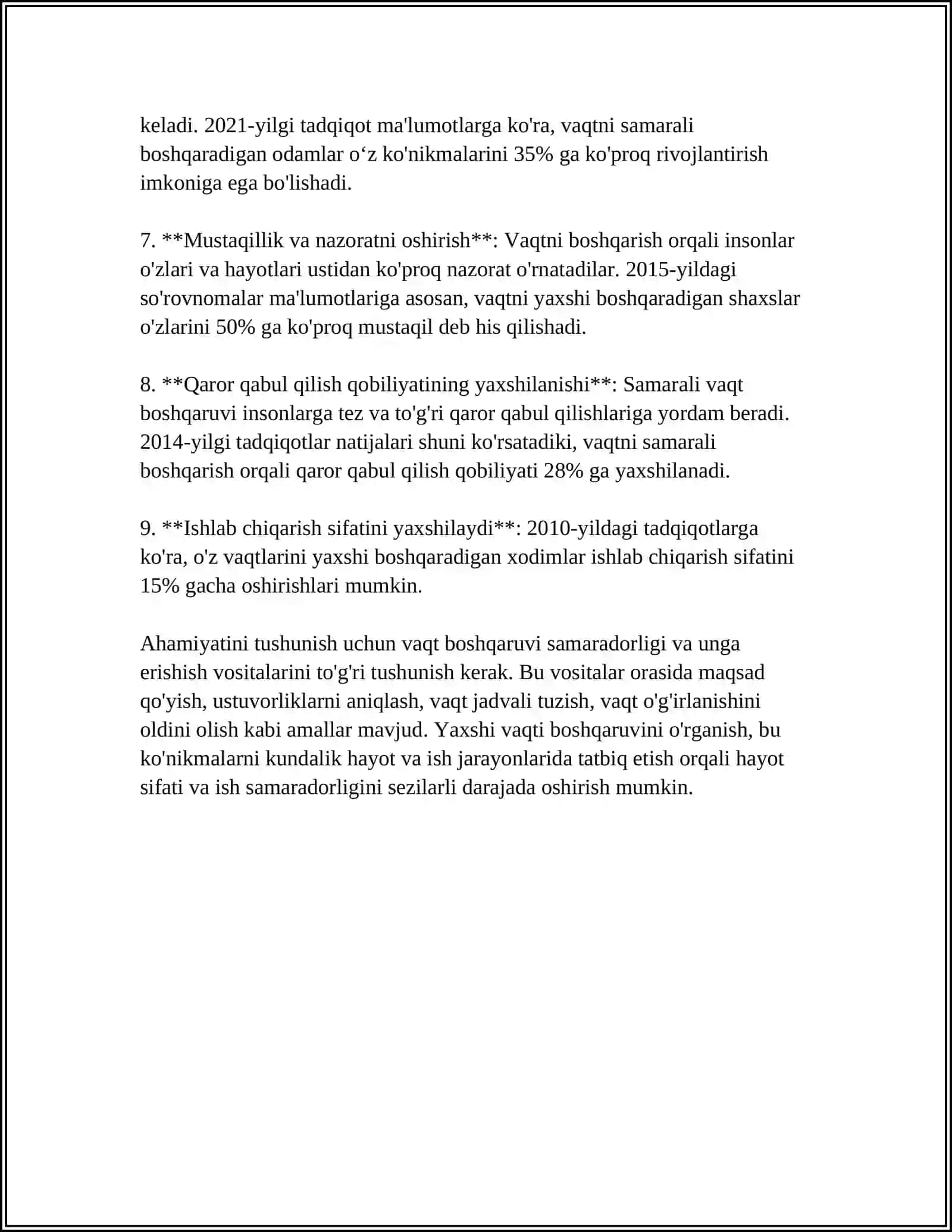 BOSHQARUV MEHNATINI TASHKIL ETISHDA VAQTNI BOSHQARISH BO'YICHA JAHON TAJRIBASI 4