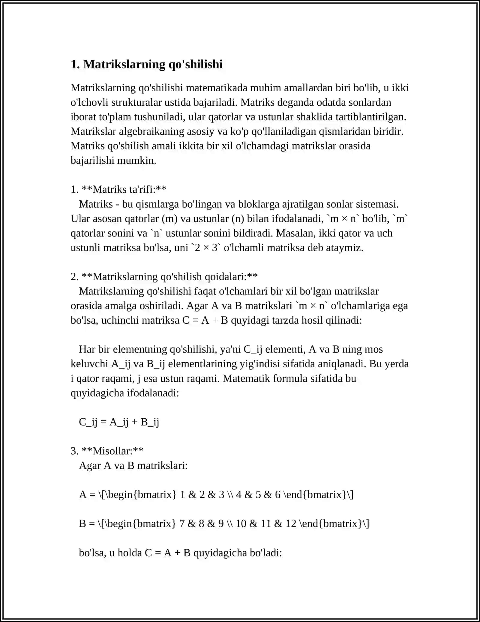 MATRITSALAR USTIDA AMALLAR 4