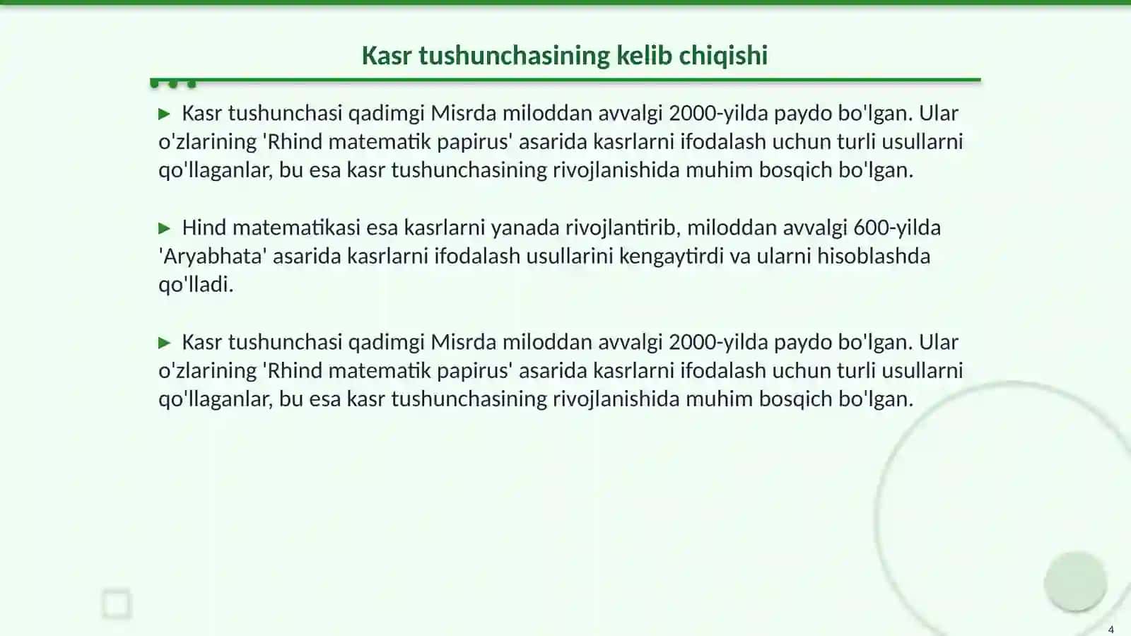 Manfiy son va kasr tushunchasining vujudga kelishida tarixiy maʼlumot 4