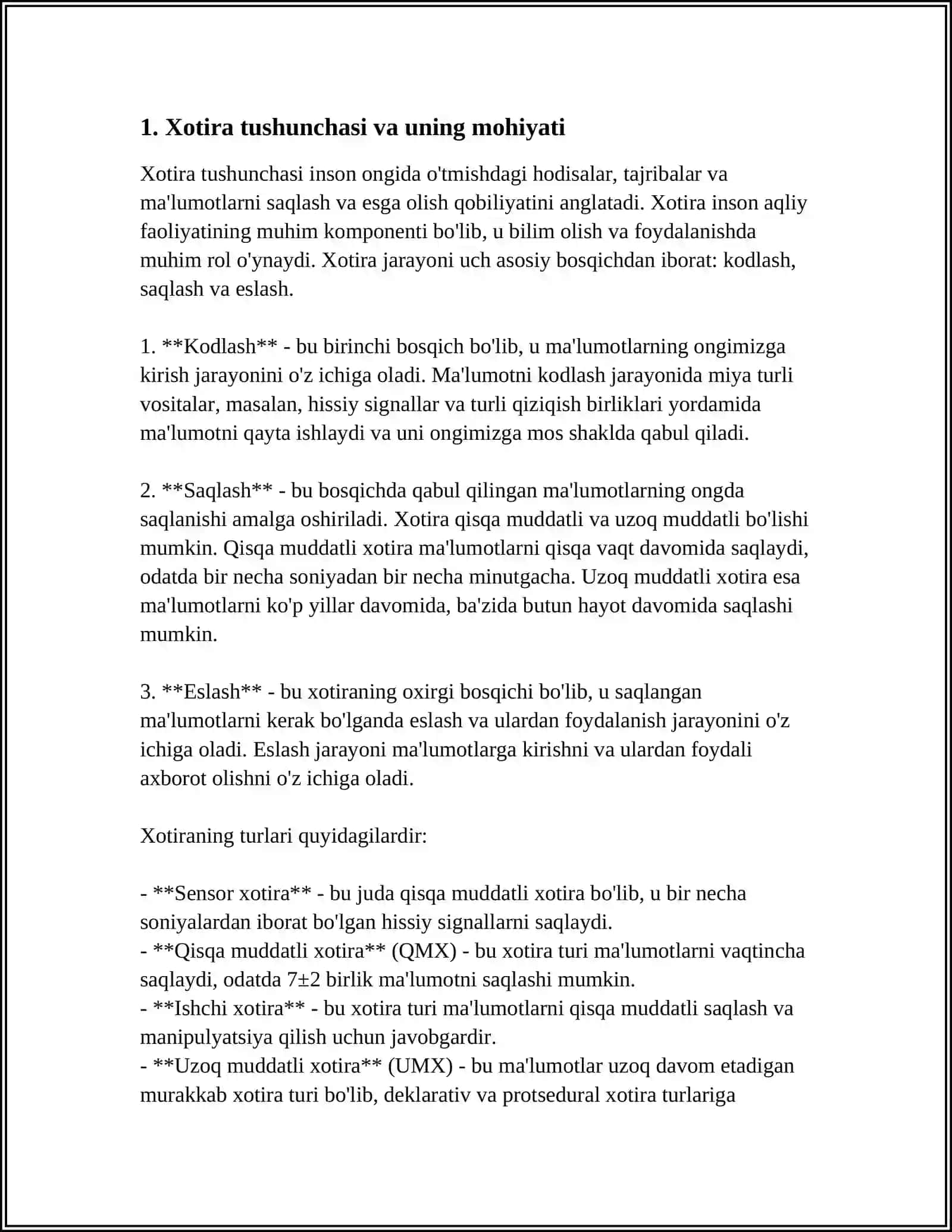 Xotira haqida tushuncha, xotira turlari va umumiy ma'lumot 4