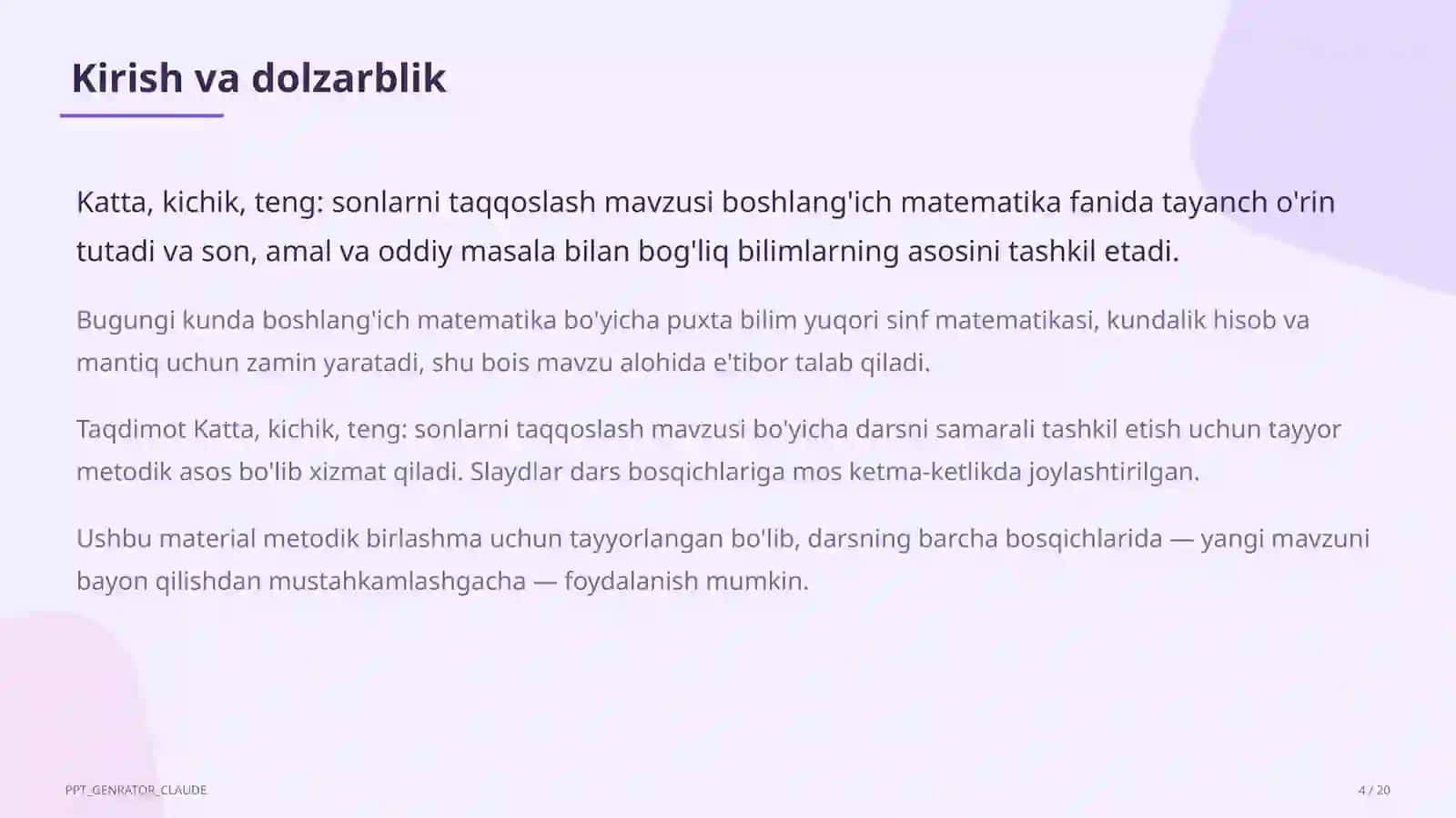 Katta, kichik, teng: sonlarni taqqoslash (1-sinf) 4