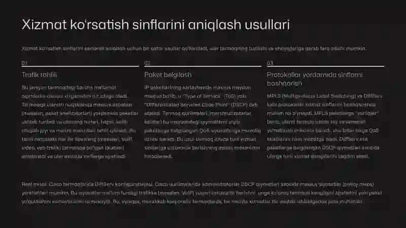 Kompyuter tarmoqlarining xizmat ko‘rsatish sinflarini aniqlash va baholash usullarini tahlil qilish 4