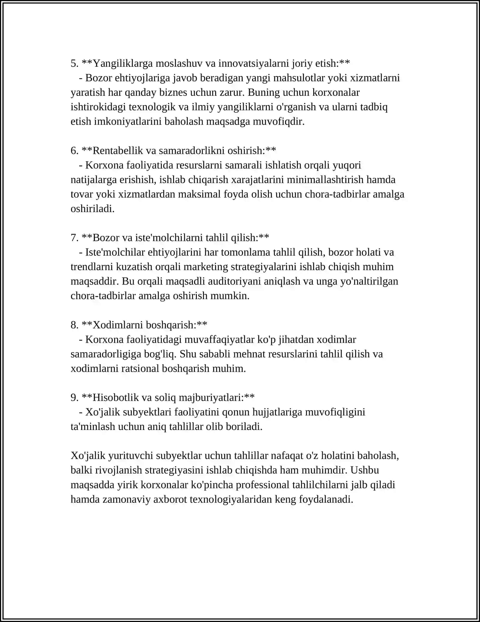 XOJALIK YURITUVCHI SUBYEKTLARDA TAHLIL ISHLARINI TASHKIL QILISH 4
