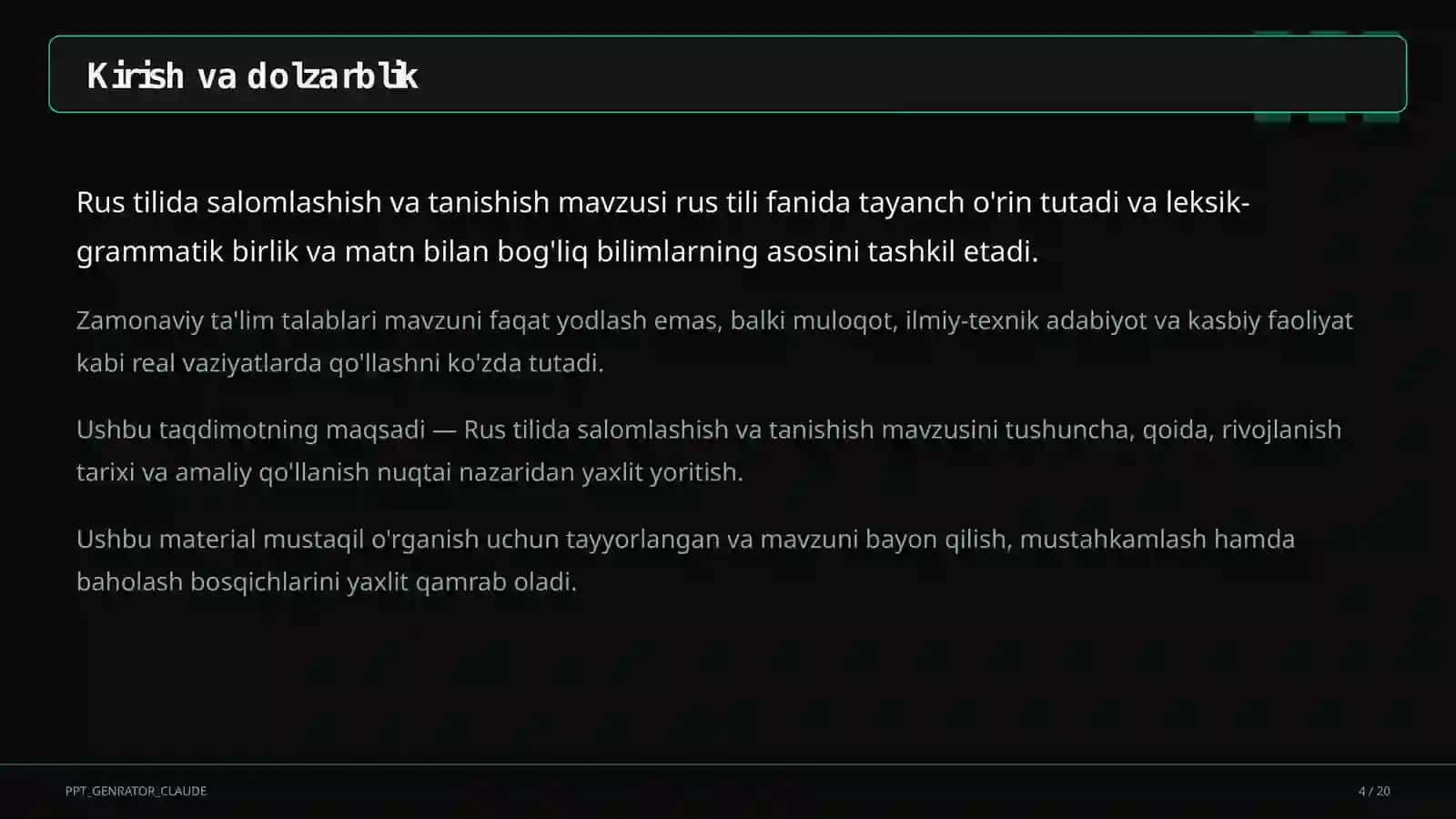 Rus tilida salomlashish va tanishish (2-sinf) 4