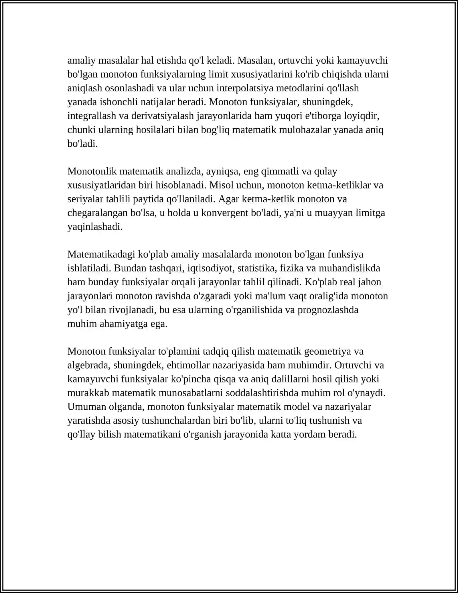 MONOTON FUNKSIYALAR SINFI 4