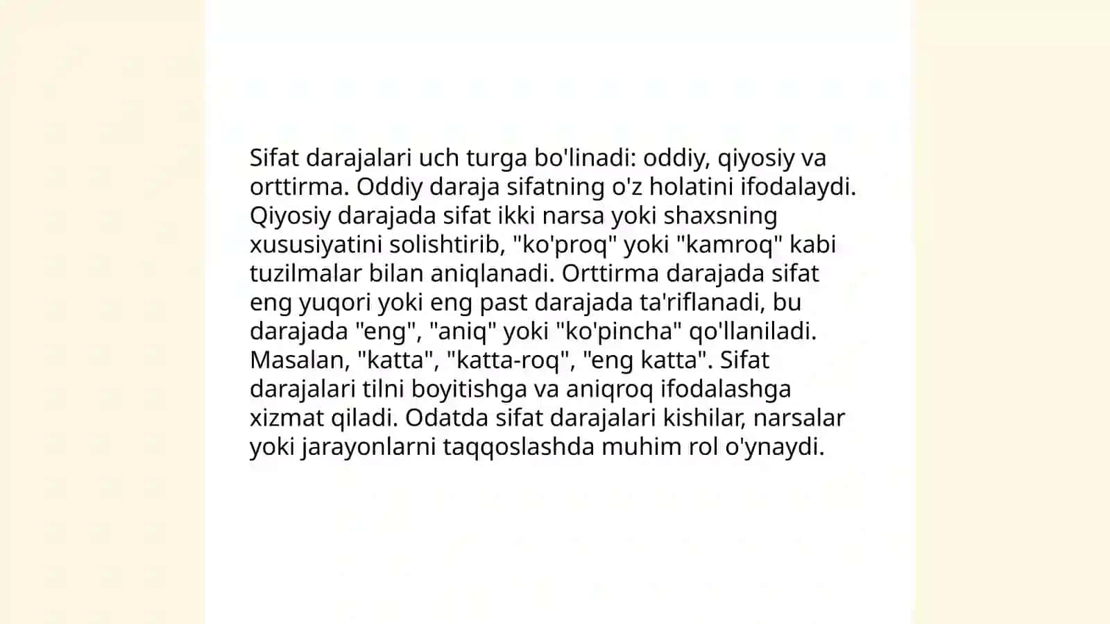 Sifatlar darajalari va qiyosiy daraja 4