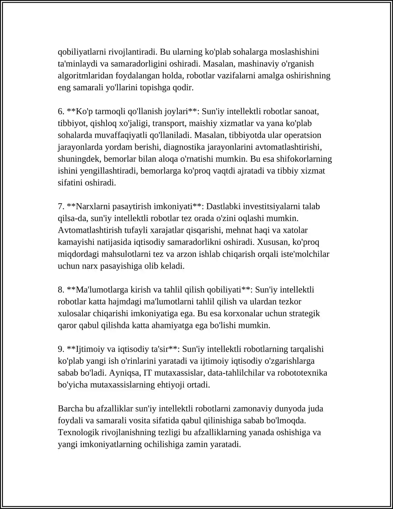 SUN’IY INTELLEKT ASOSIDA ISHLOVCHI ROBOTLAR: AFZALLIKLARI VA KAMCHILIKLARI 4