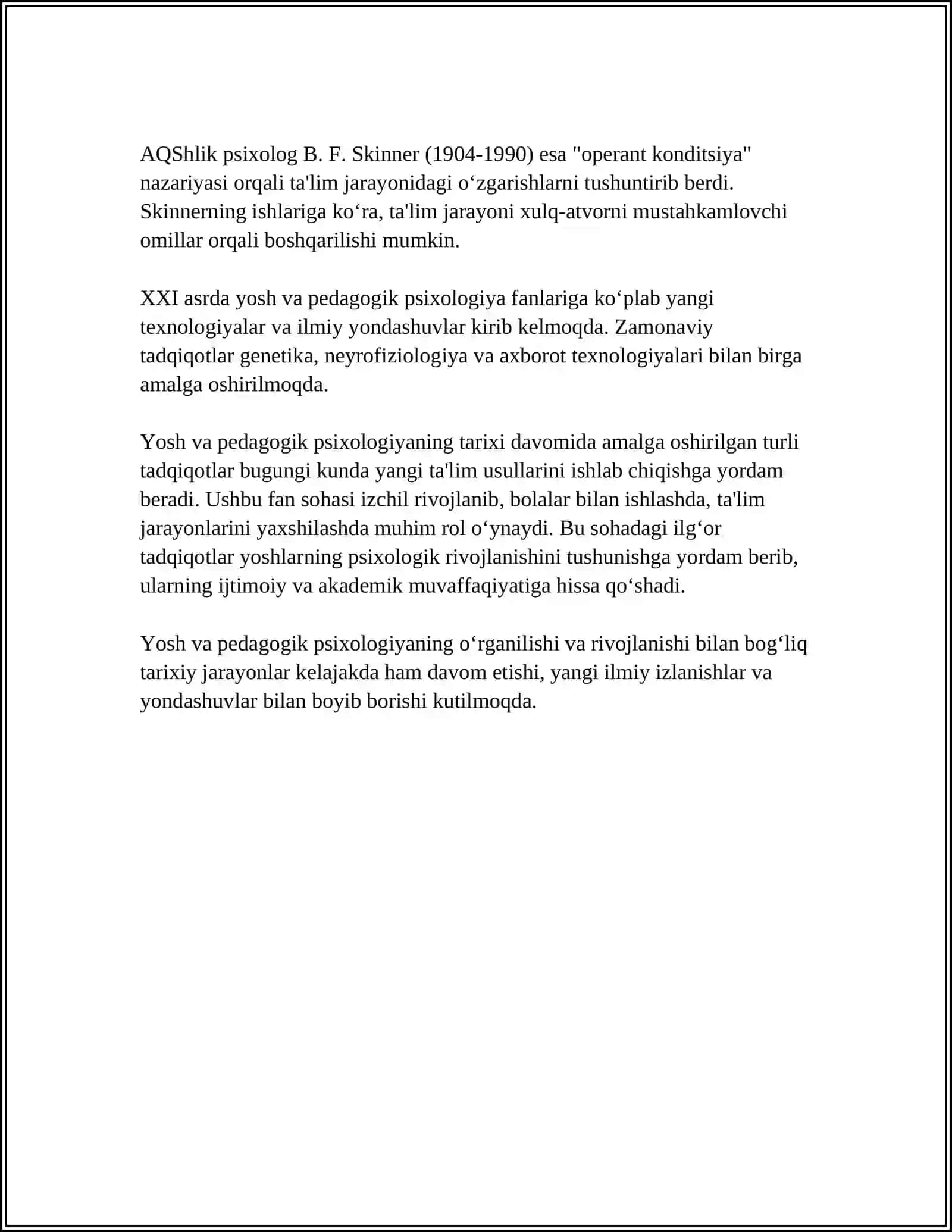 YOSH VA PEDAGOGIK PSIXOLOGIYA FANINING RIVOJLANISHI, ONTOGENEZNING ILK BOSQICHLARIDA PSIXIK RIVOJLANISH 4