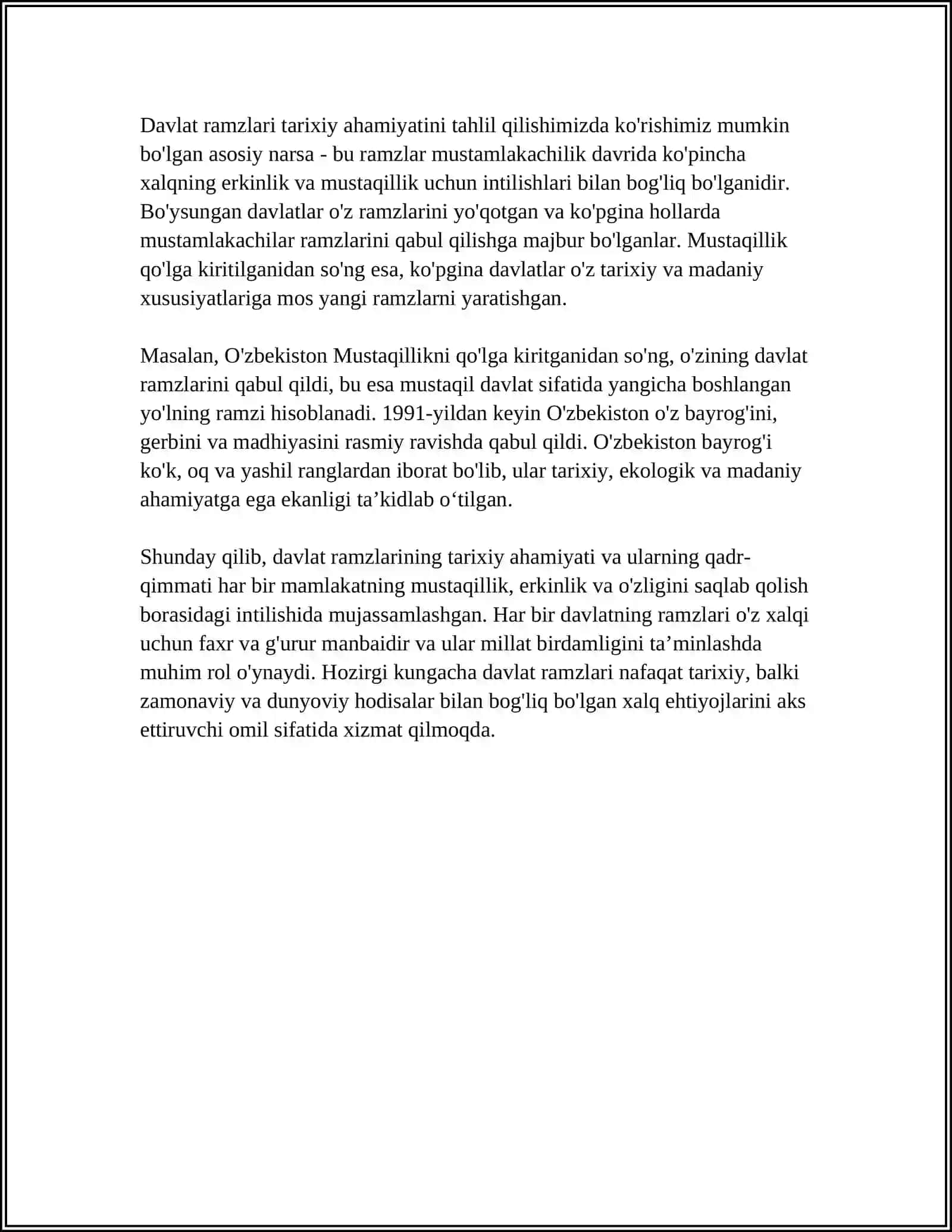 DAVLAT RAMZLARI, ULARNING YOSHLARDAGI MILLIY GʻURURINI SHAKILLANTRISHDAGI OʻRNI 4