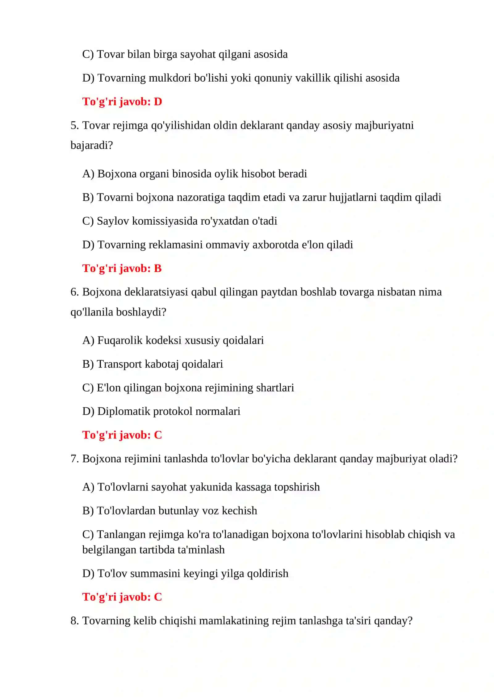 IMPORT BOJXONA REJIMI TESTLARI 4