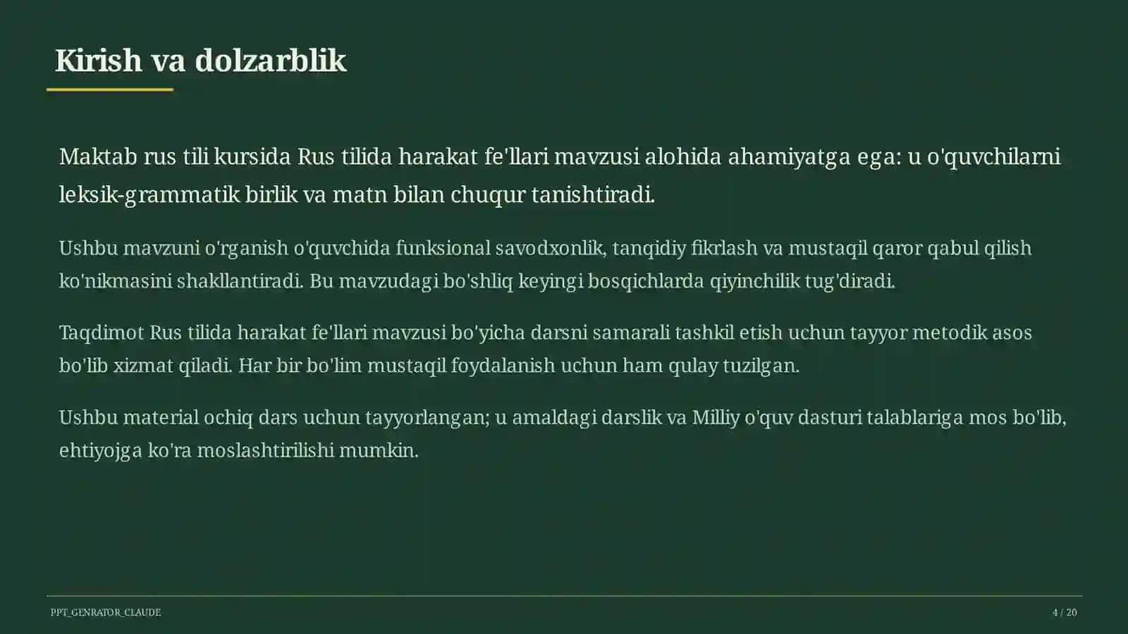 Rus tilida harakat fe'llari (6-sinf) 4