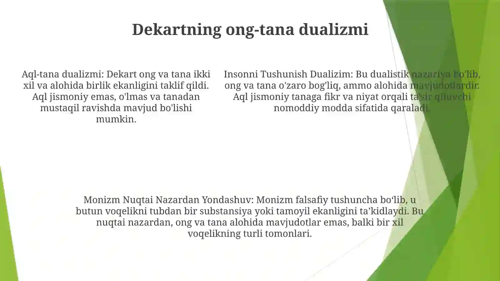 Insonni Tushunish Dualizim Va Monizm Nuqati Nazardan Yondashuv 4