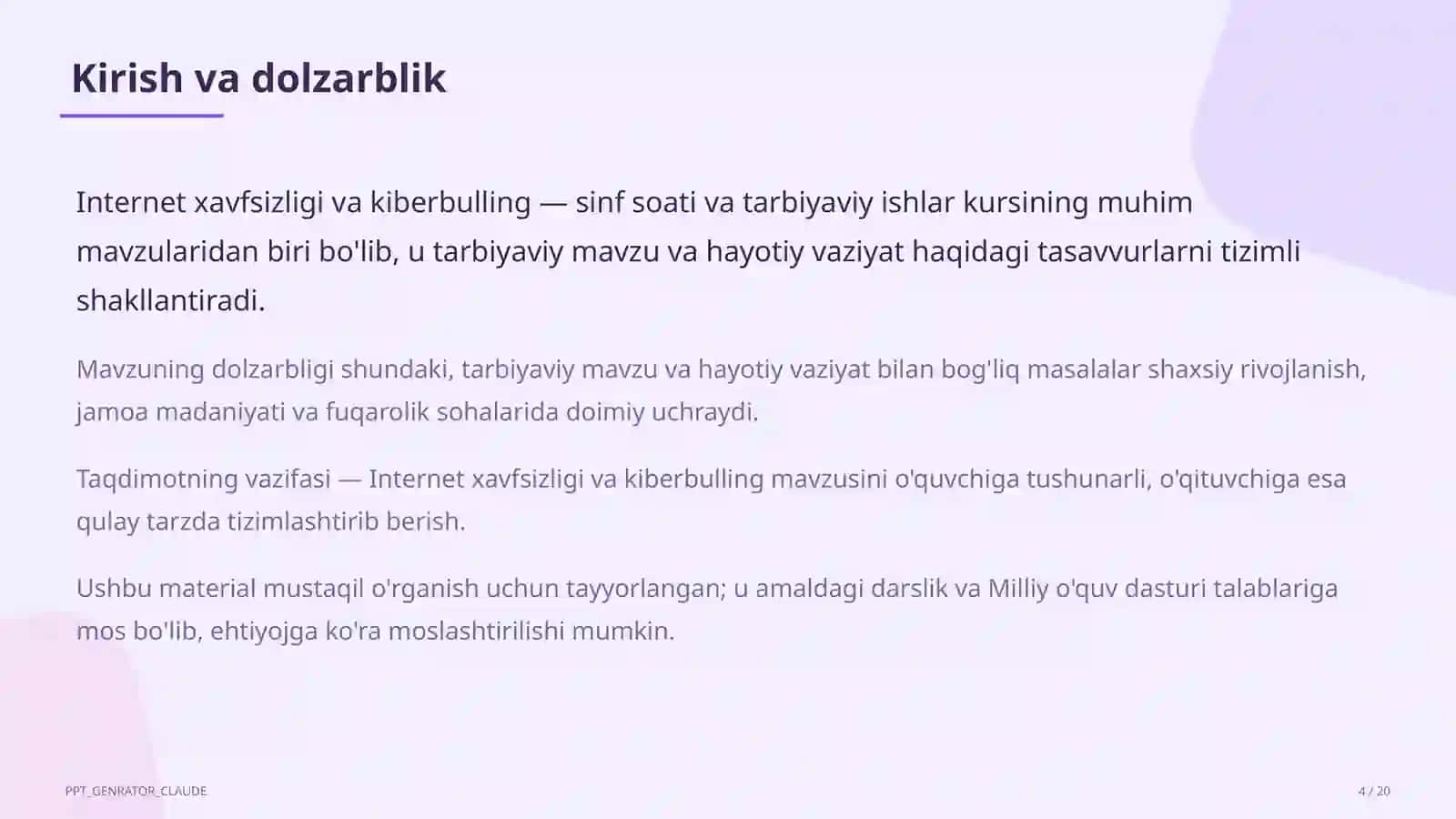 Sinf soati va tarbiyaviy tadbirlar 4