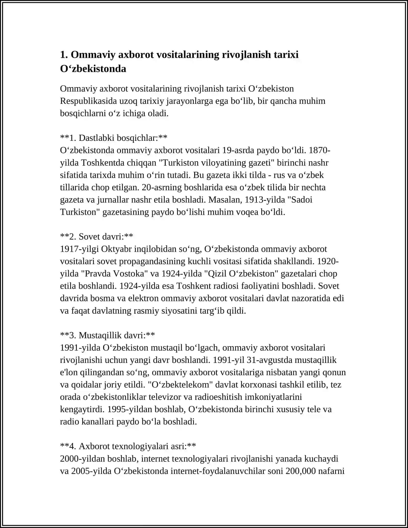 Ommaviy axborot vositalarining rivojlanishi tarixi Oʻzbekistonda 4