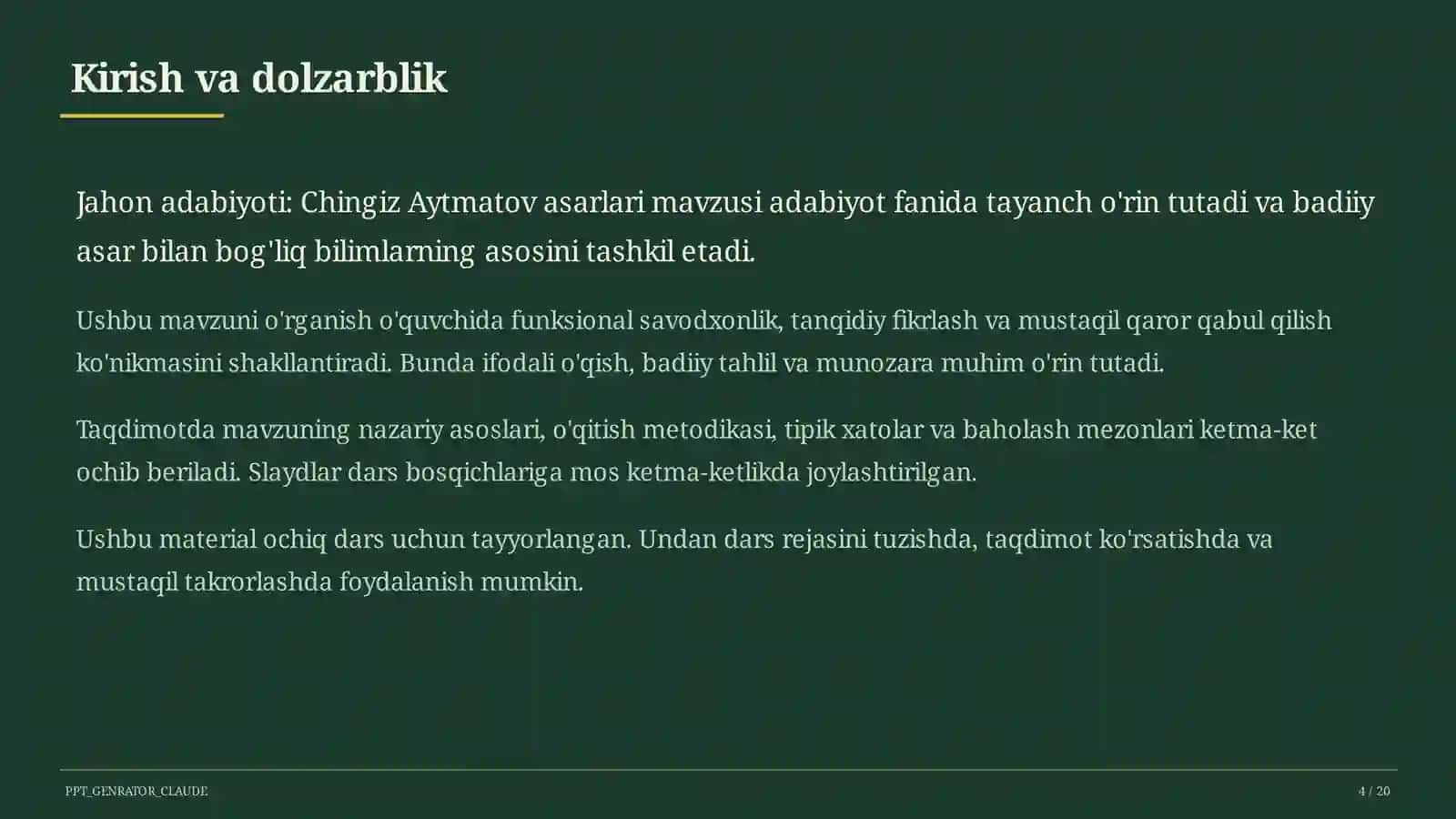 Jahon adabiyoti: Chingiz Aytmatov asarlari (11-sinf) 4