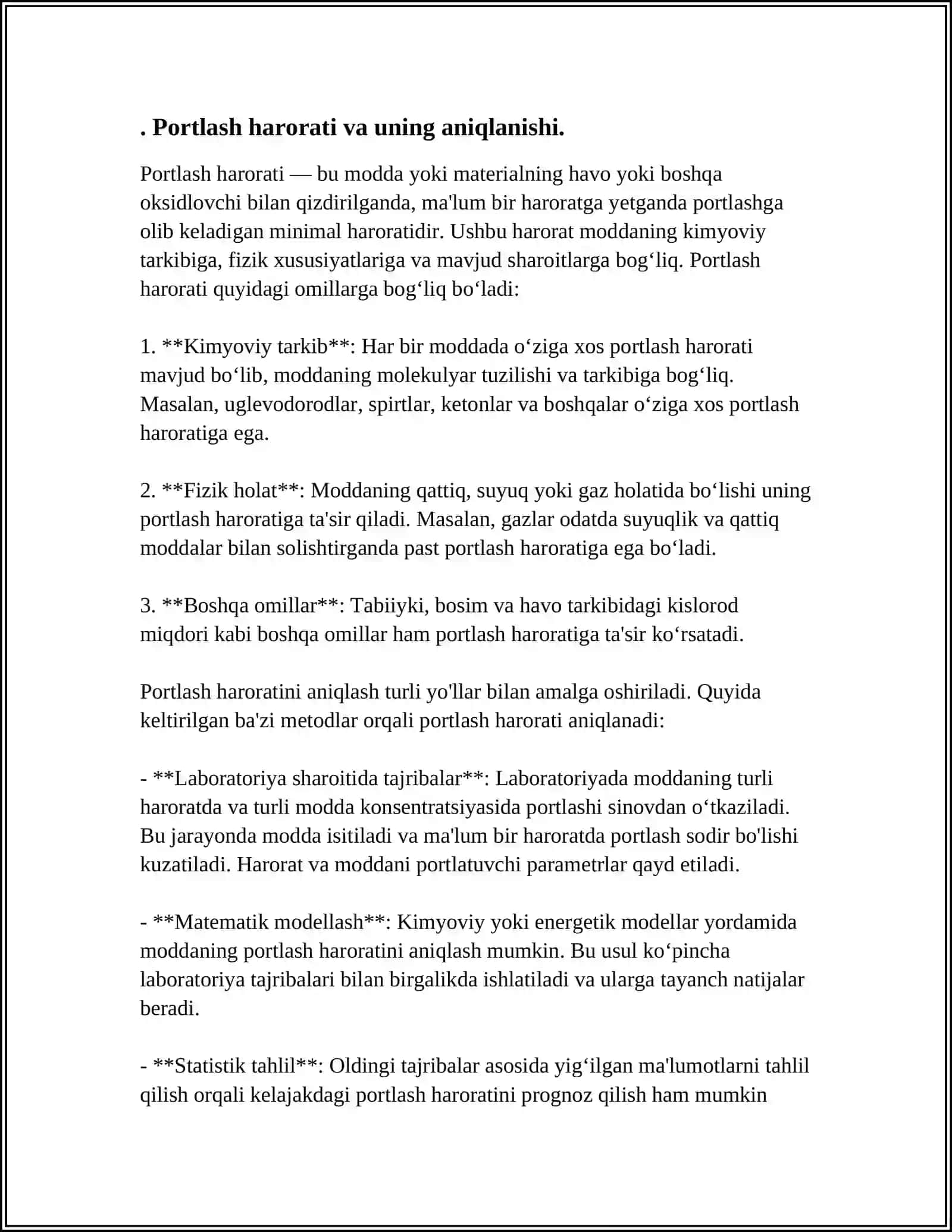 PORTLASH HARORATI, ISSIQLIGI VA GAZLAR HAJMI 4