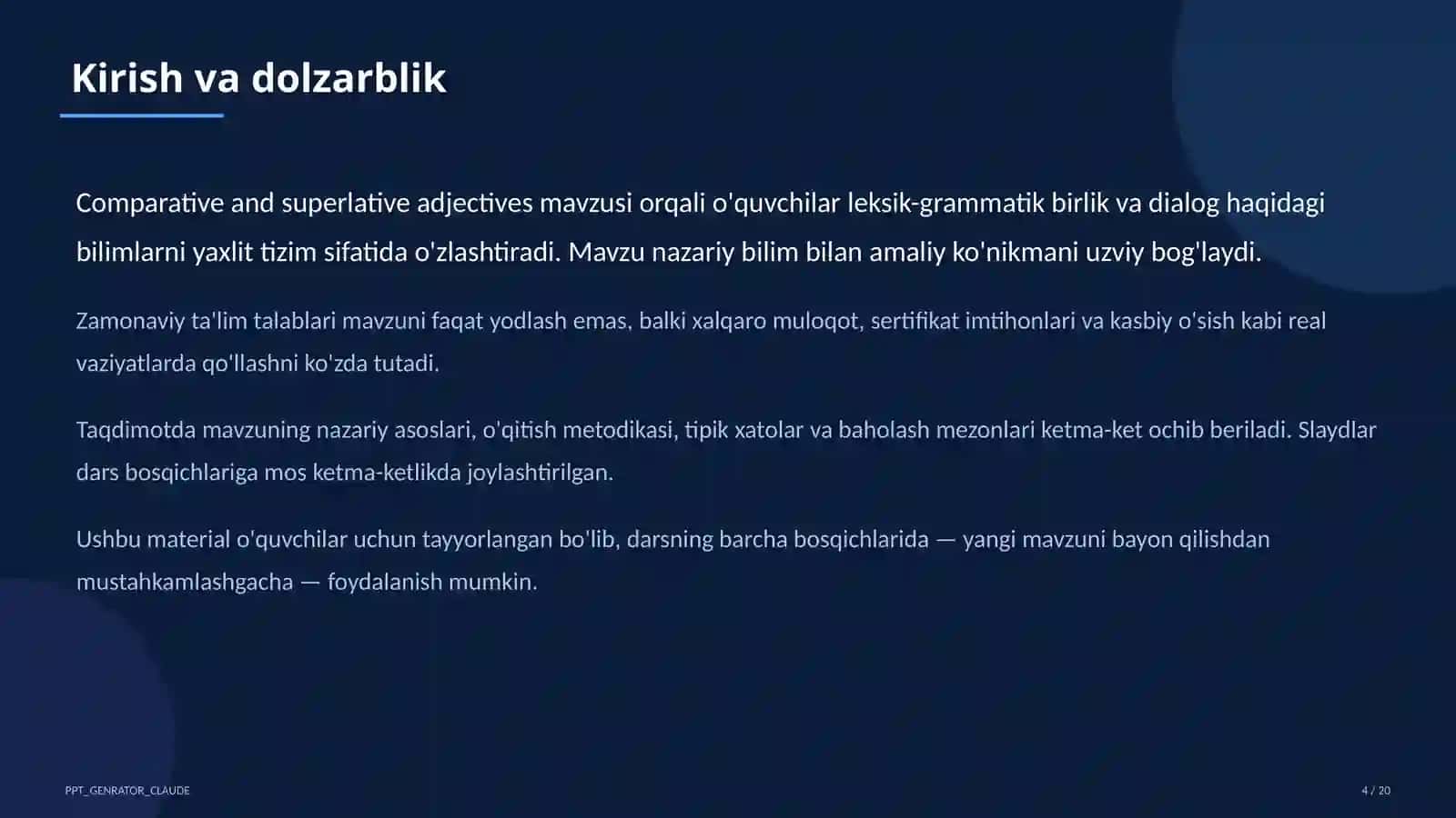 Comparative and superlative adjectives (6-sinf) 4