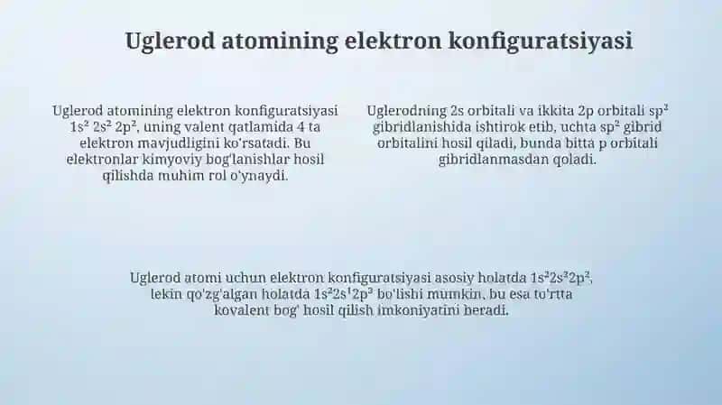 Uglerod atomning sp?-, sp?-, sp-gibridlanishi. Organik birikmalarning tuzilish izomeriyasi 4