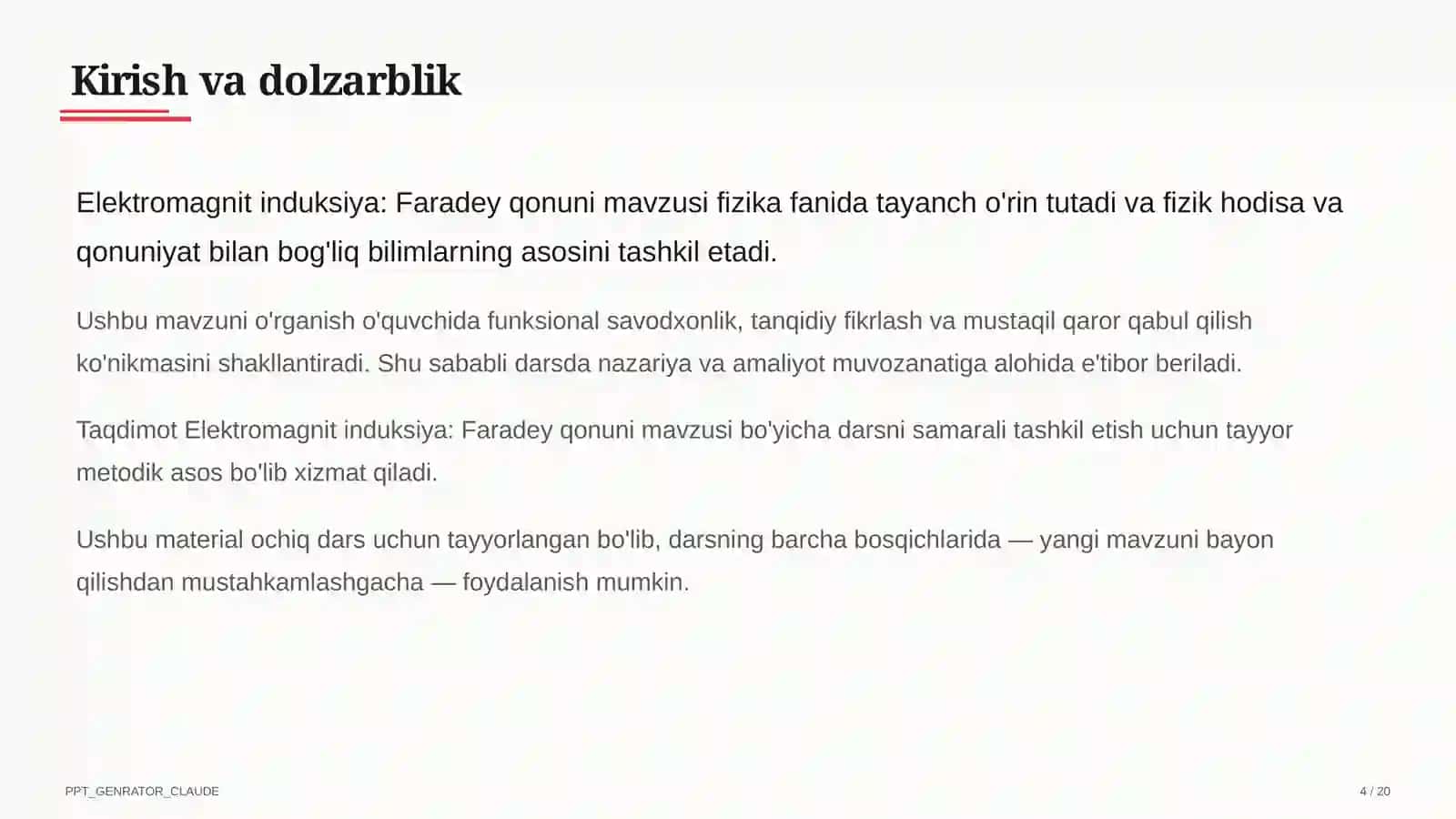 Elektromagnit induksiya: Faradey qonuni (11-sinf) 4