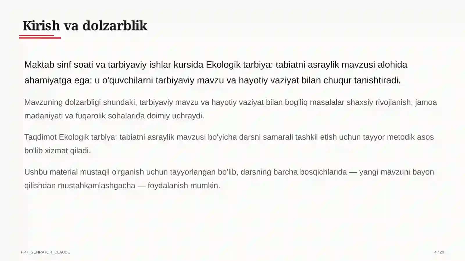 Ekologik tarbiya: tabiatni asraylik 4