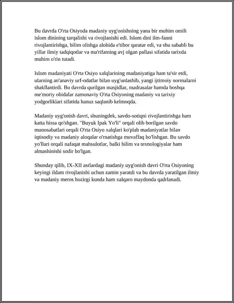 IX-XII ASRLARDA MAMLAKATIMIZ HUDUDIDA RO'Y BERGAN MADANIY UYG'ONISH 4