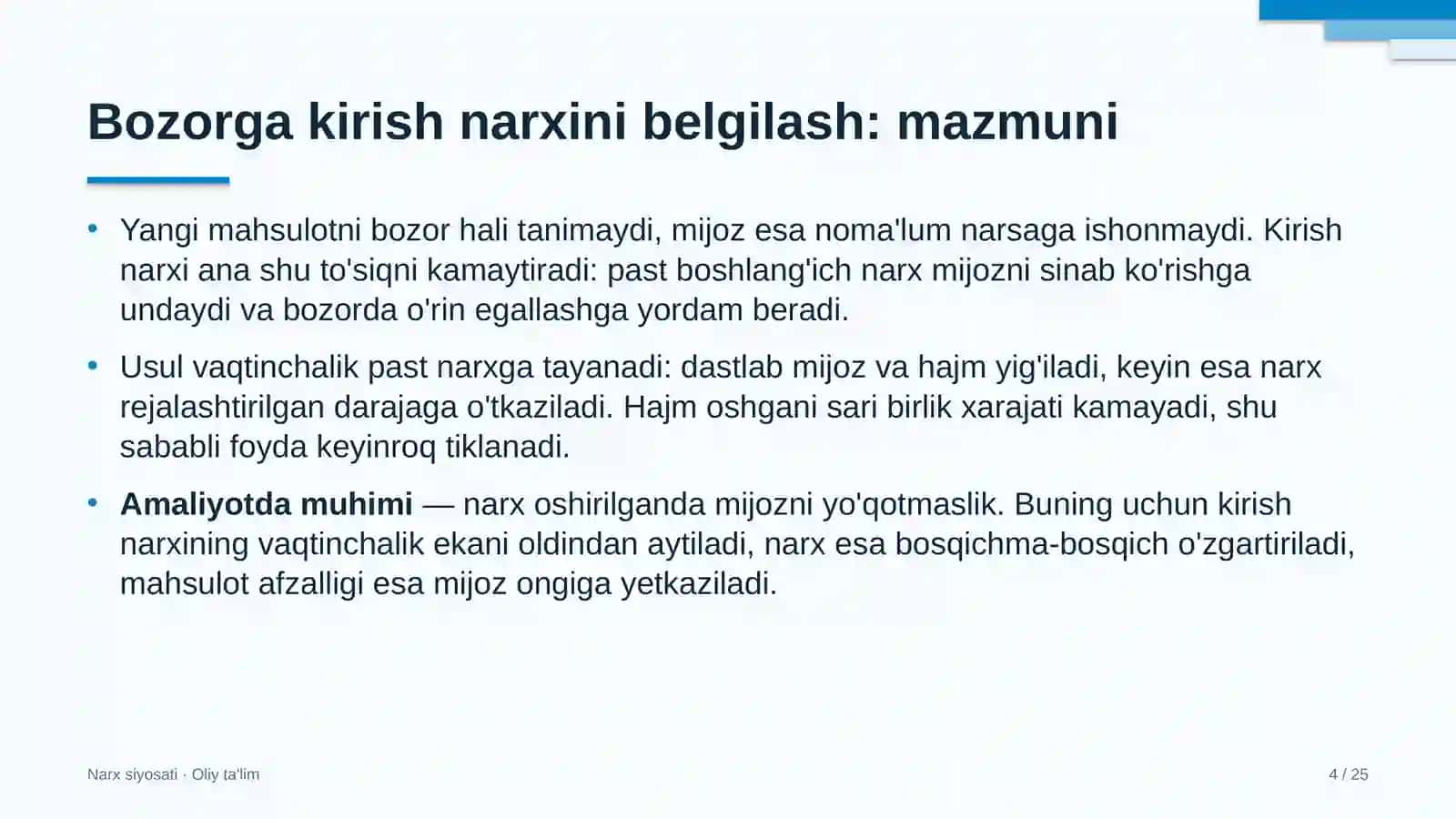 elektronika do'konlarida bozorga kirish narxini belgilash 8418 4
