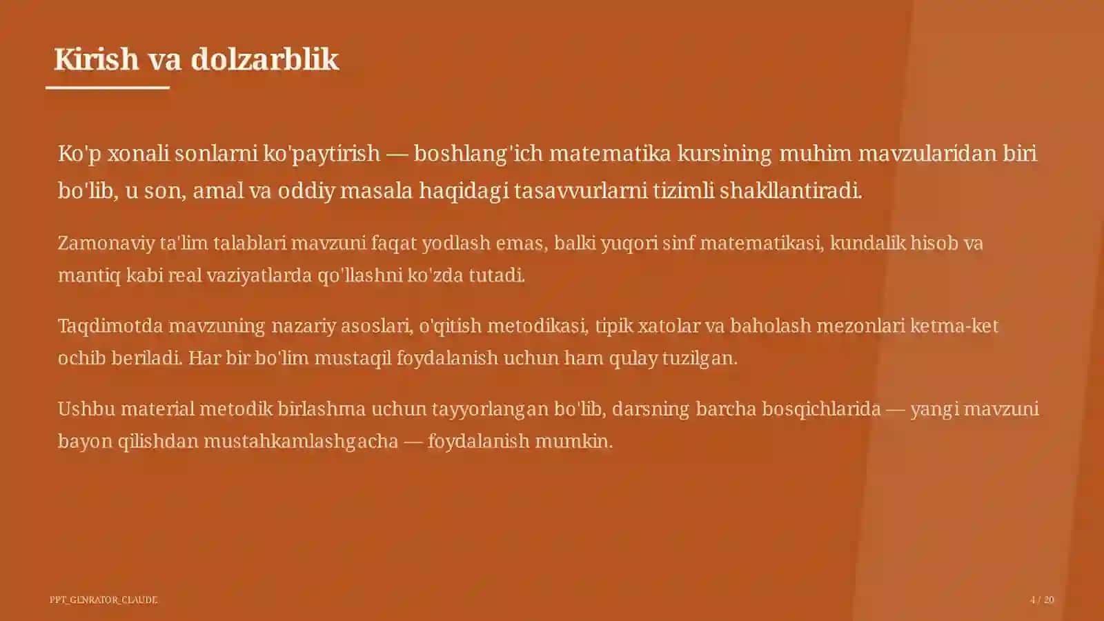 Ko'p xonali sonlarni ko'paytirish (4-sinf) 4