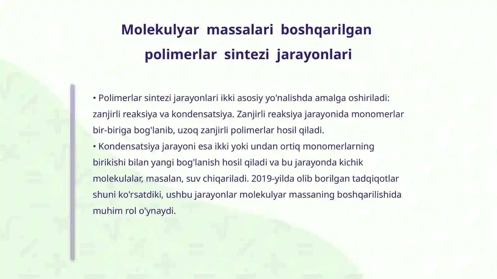 Mоlеkulyar mаssаlаri bоshqаrilgаn pоlimеrlаr sintеzi 4