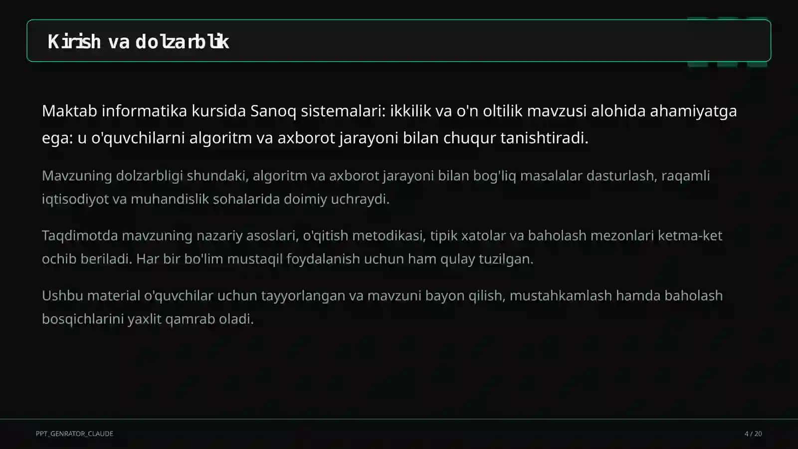 Informatika va axborot texnologiyalari (5–11) — o'quvchilar uchun 4