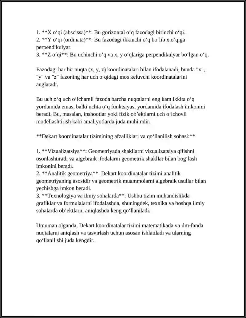 TEKISLIK VA FAZODA DEKART KOORDINATALAR SISTEMASI 4