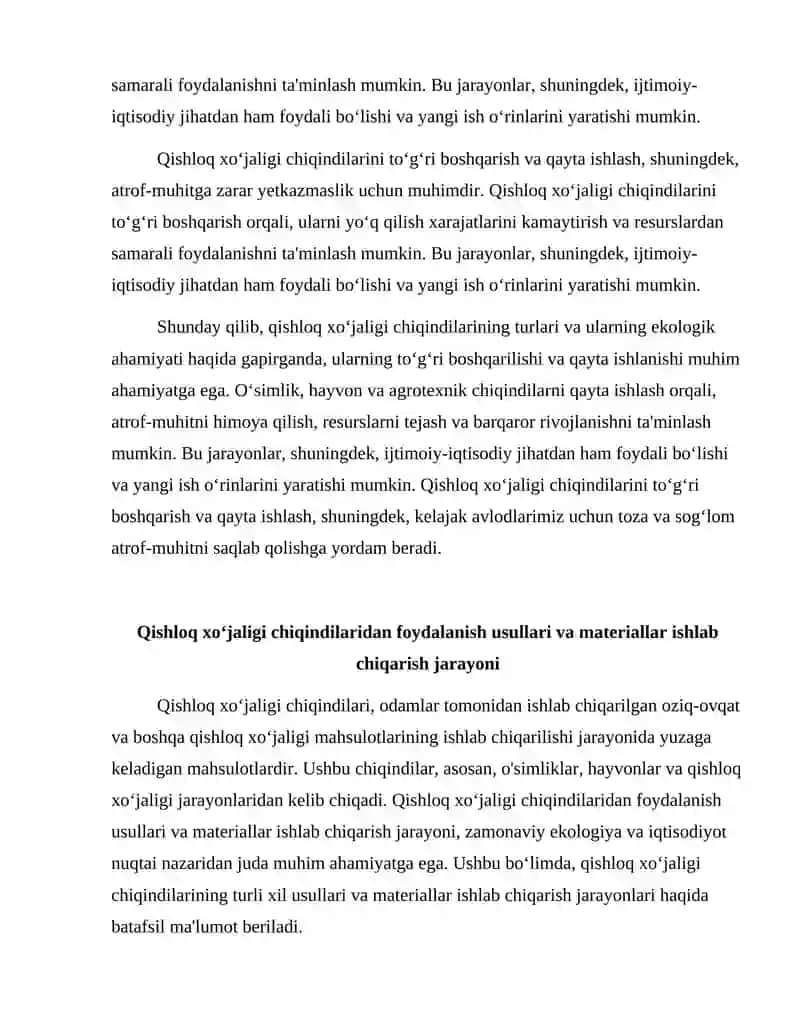 Qishloq xoʻjaligi chiqindilari asosida materiallar ishlab chiqarish 4