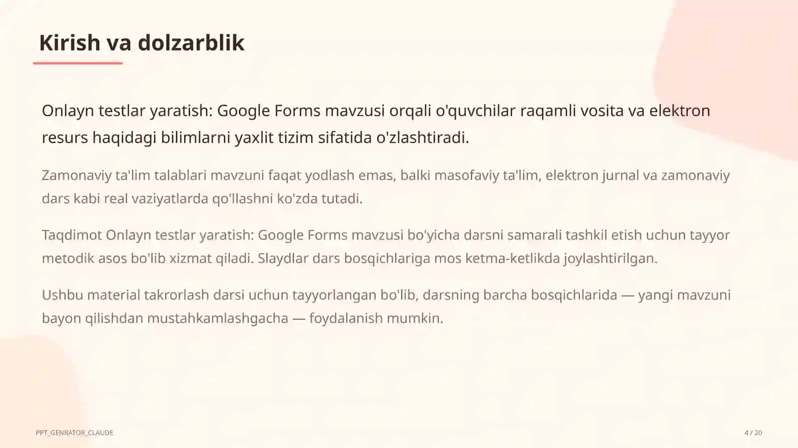 Dars rejasi 4