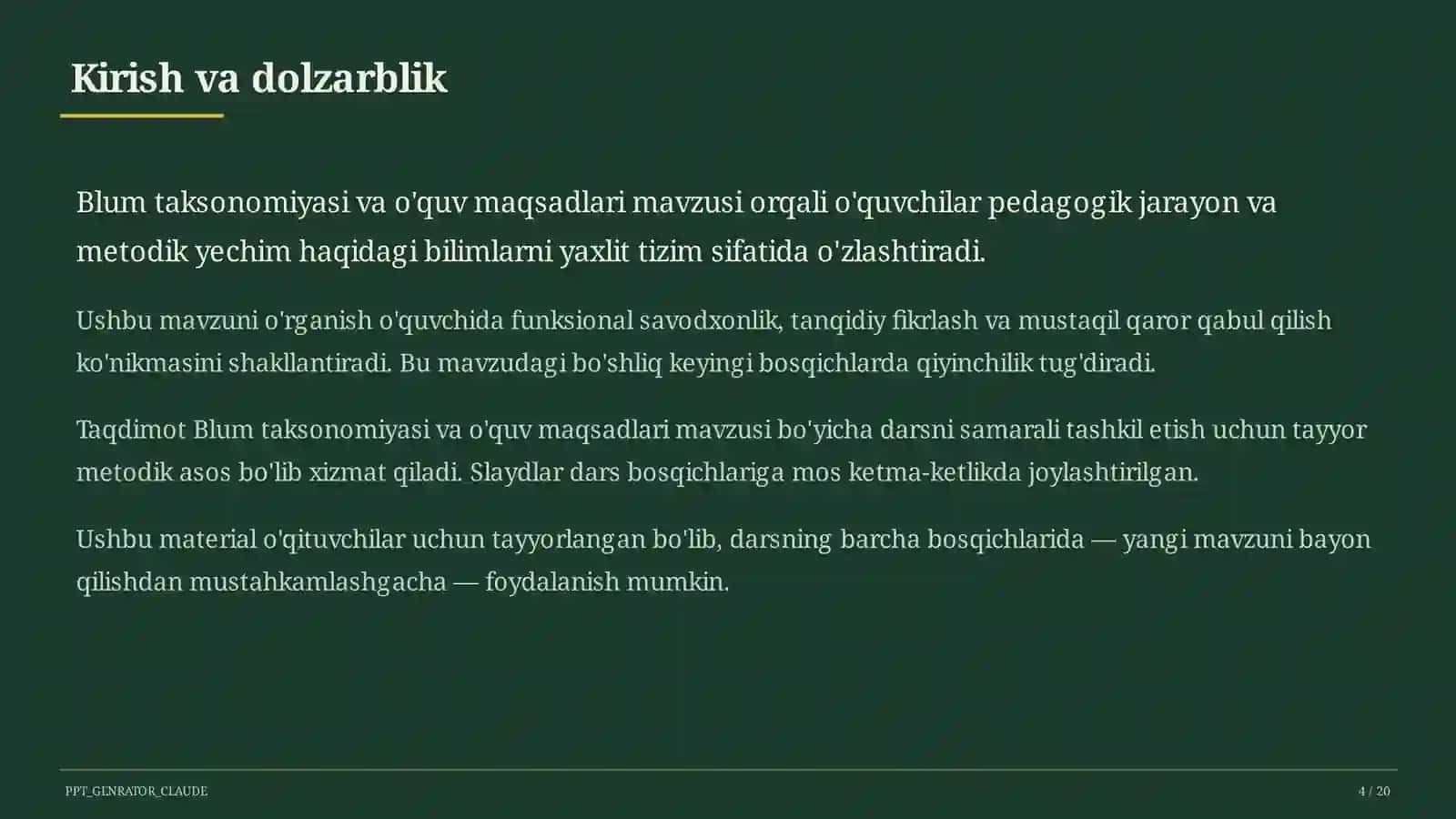 Blum taksonomiyasi va o'quv maqsadlari 4
