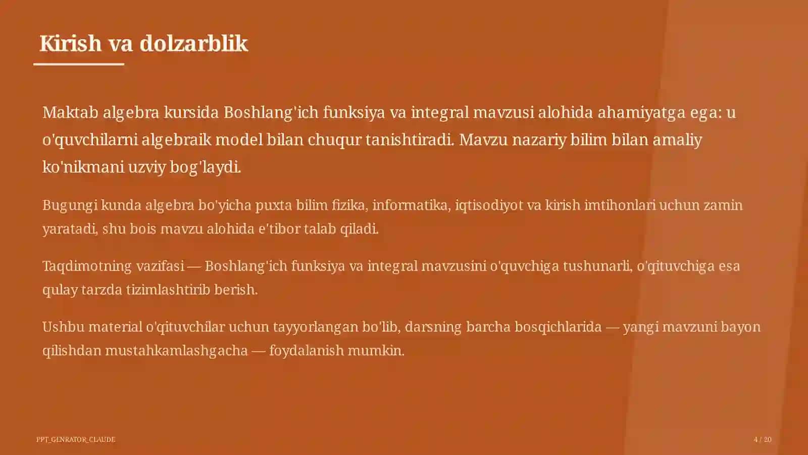 Boshlang'ich funksiya va integral (11-sinf) 4