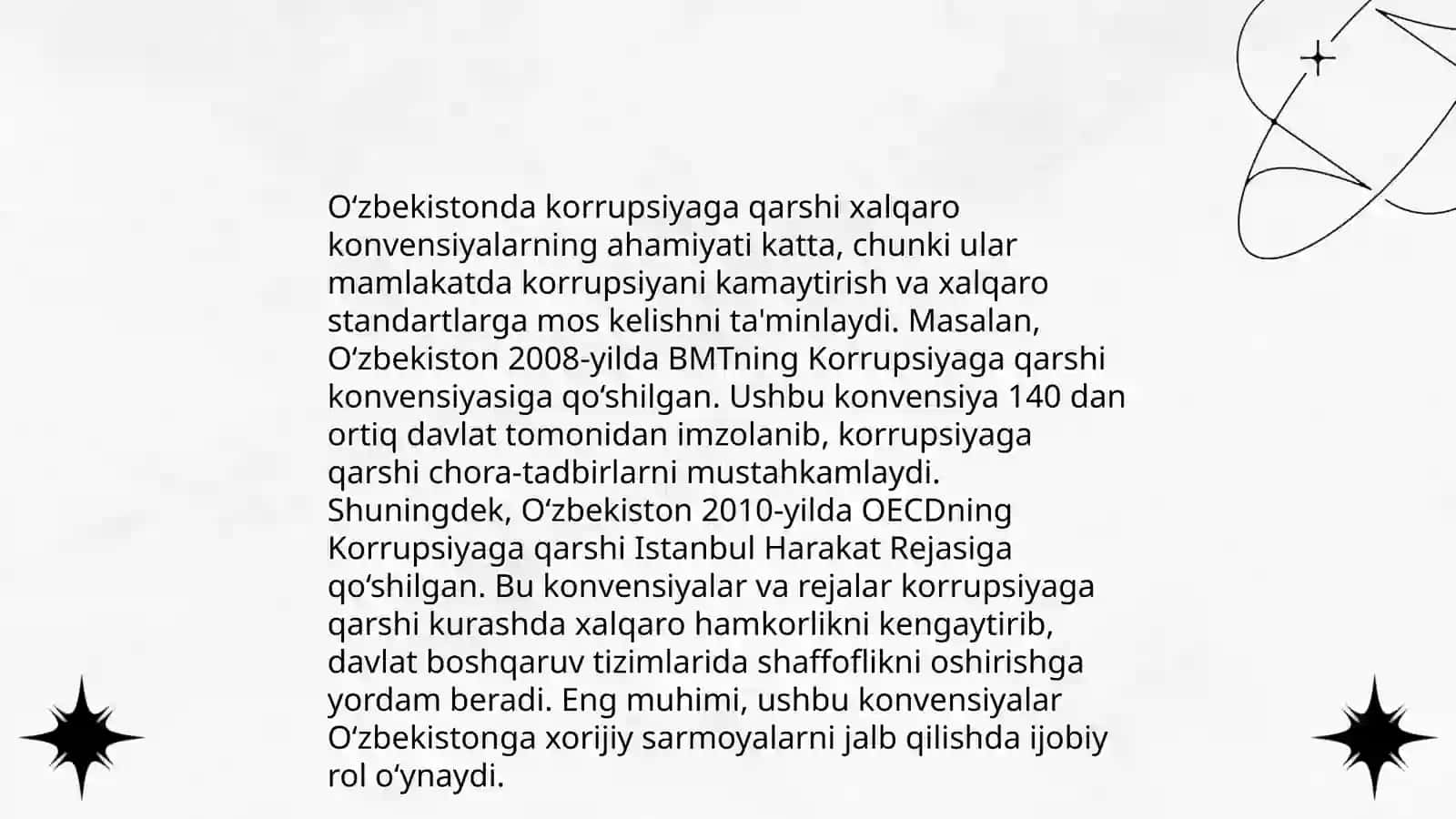 Korrupsiyaga qarshi kurash bo‘yicha xalqaro qonunlar va qarorlarning O‘zbekistonda ratifikatsiya qilishning ahamiyati 4