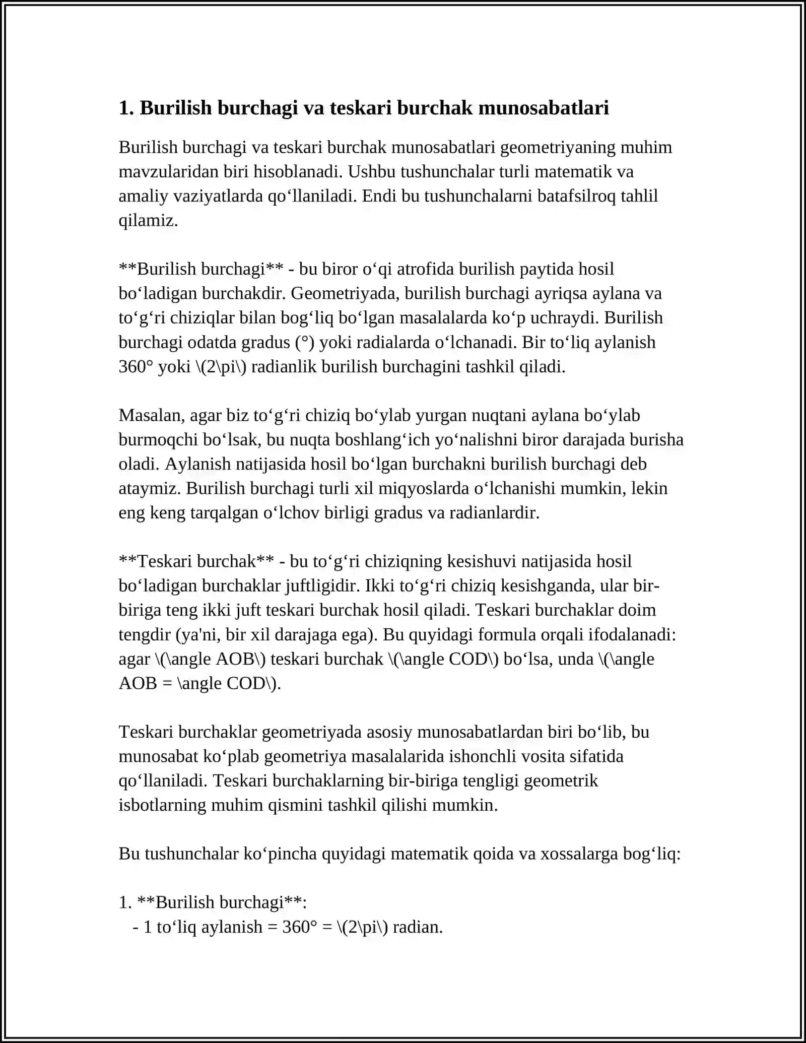 TO'LDIRUVCHI BURCHAKNING TRIGONOMETRIK FUNKSIYALARI UCHUN FORMULALAR 4