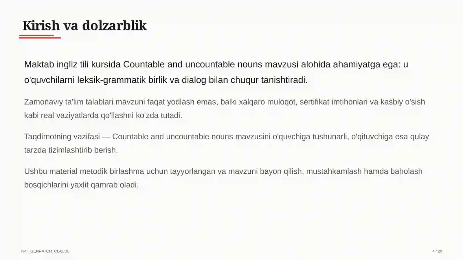 Countable and uncountable nouns (5-sinf) 4