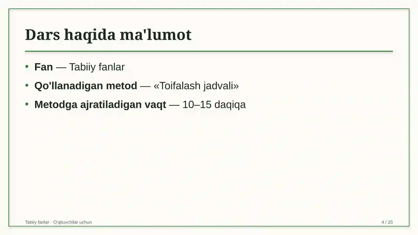 tabiiy fanlar darslarida toifalash jadvali metodidan foydalanish 7907 4