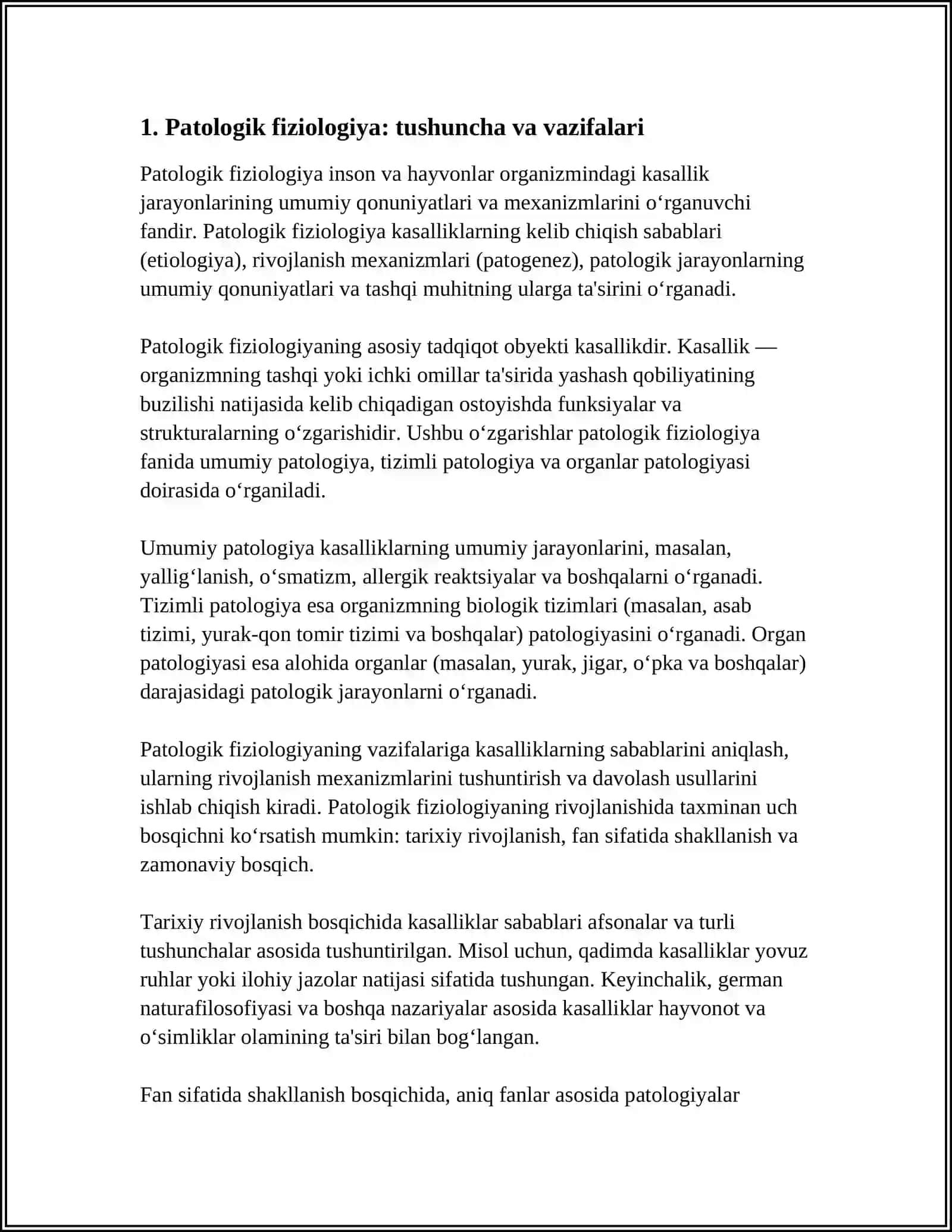 PATOLOGIK FIZOLOGIYAHAQIDA TUSHUNCHA UNING VAZIFALARI RIVOJLANISHINING TARIXIY BOSQICHLARI UMUMIY NOZOLOGIYA ETOLOGIYA VA POTOGENEZ JARAYONLARINI RIVOJLANTIRIAHDA TASHQI SHAROITNING AHAMIYATI 4