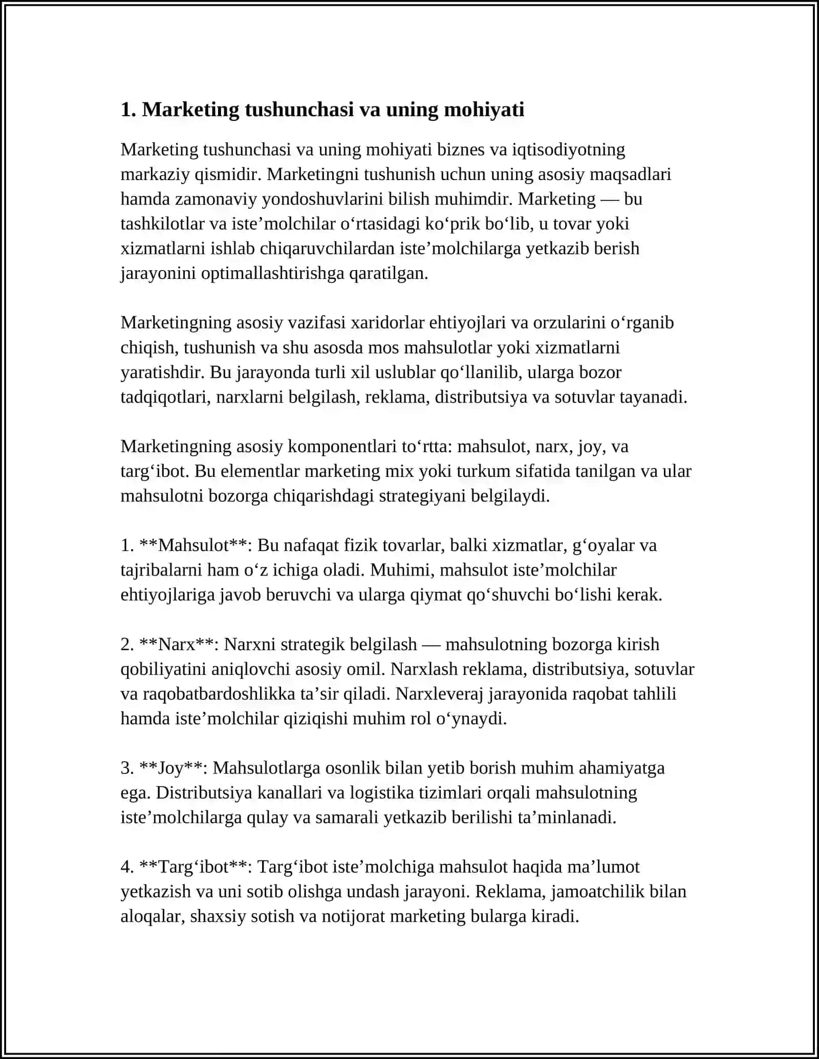 MARKETING TUSHUNCHASI VA MARKETING JARAYONI.MARKETING KONSEPSIYASI 4