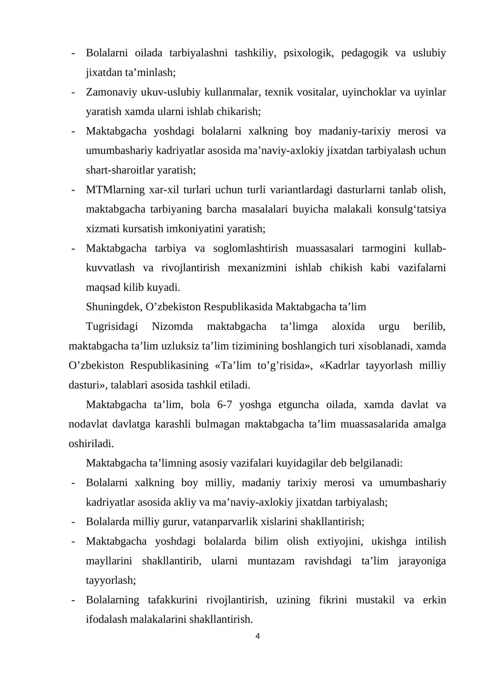 Maktabgacha ta'lim tizimida standartlar taraqqiyoti 4