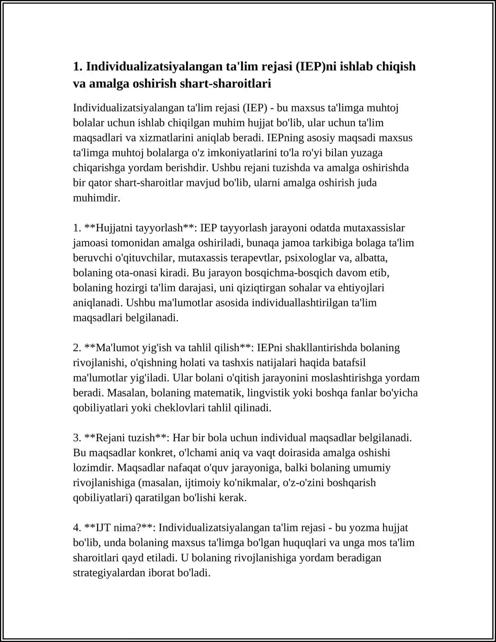 AUTISTIK SPEKTR BUZILISHLARIGA EGA BOLALAR UCHUN INKLYUZIV STRATEGIYALARI VA ULARNI AMALGA OSHIRISH SHART SHAROITLARI 4