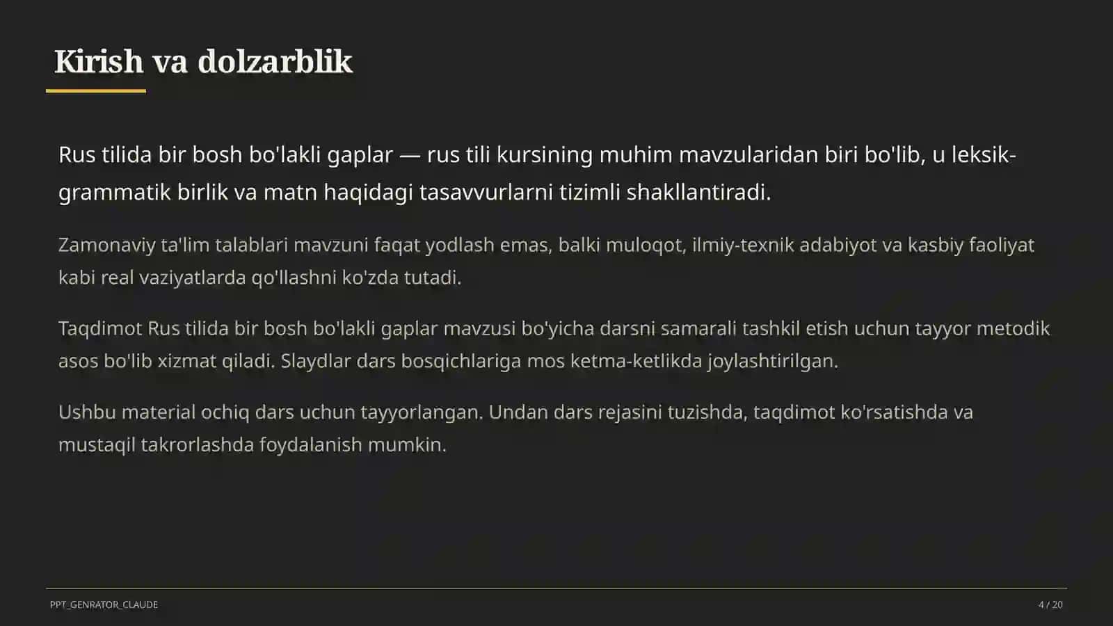 Rus tilida bir bosh bo'lakli gaplar (8-sinf) 4
