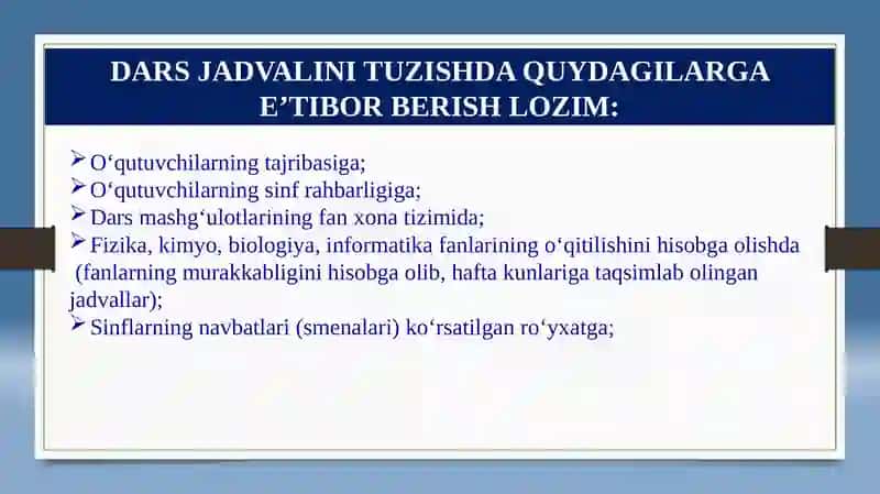 Maktablarda dars jadvalini SanPin talablari asosida tuzish jarayonidagi muammolar. 4