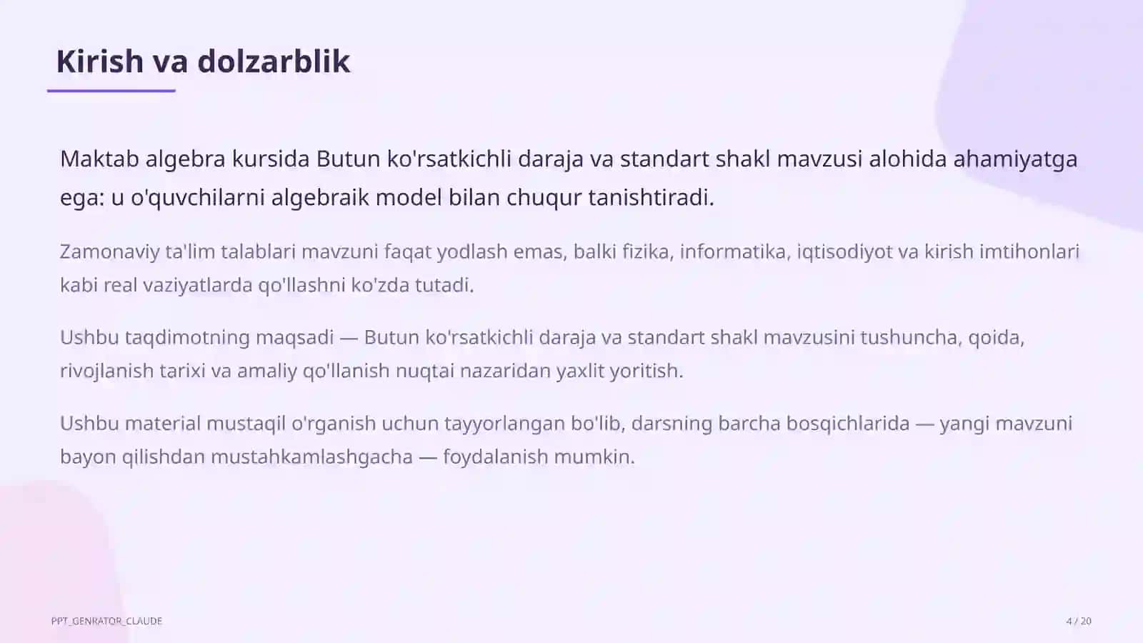 Butun ko'rsatkichli daraja va standart shakl (8-sinf) 4