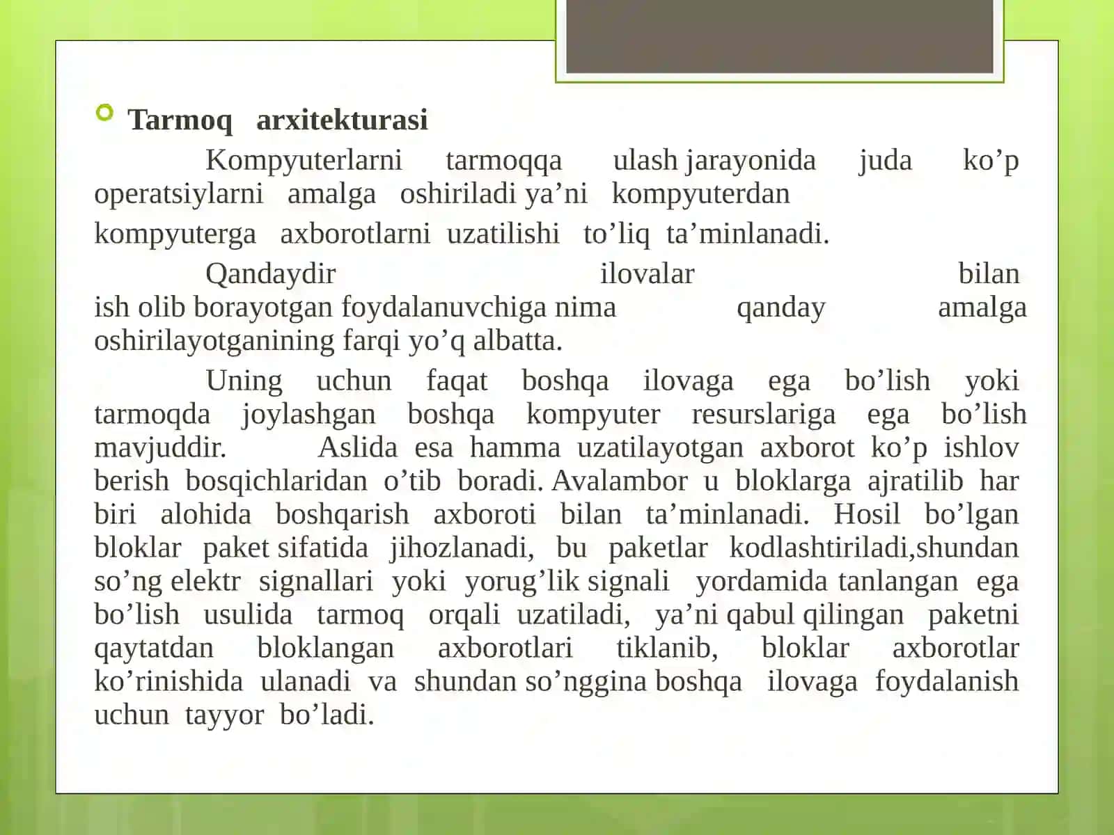 TARMOQ ARXITEKTURASI VA STANDARTLASHTIRISH 4