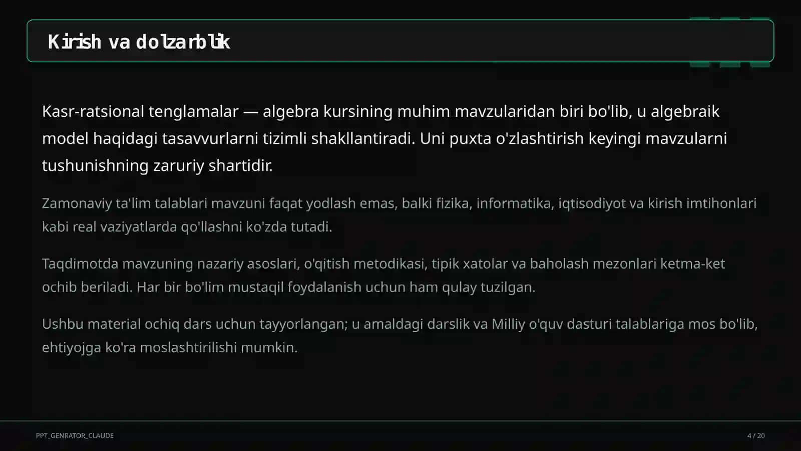 Kasr-ratsional tenglamalar (8-sinf) 4