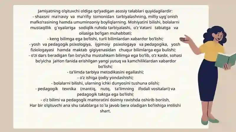 Mustaqil taʼlim. Jamiyatda o'qituvchining roli. 4