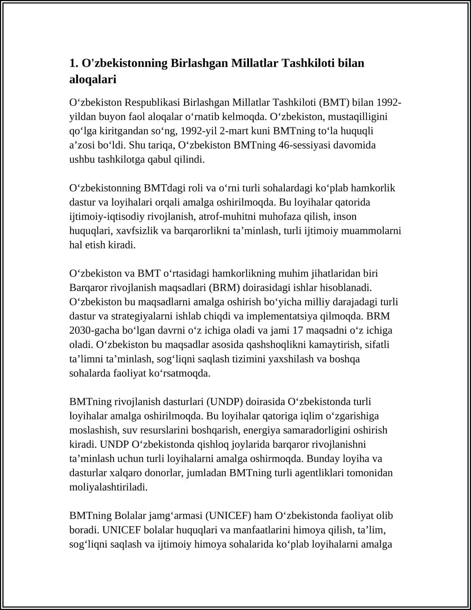 O'ZBEKISTONNING HALQARO TASHKILOTLAR VA XORIJIY MAMLAKATLAR BILAN IQTISODIY SIYOSIY ALOQALARNING YO'LGA QO'YILISHI 4