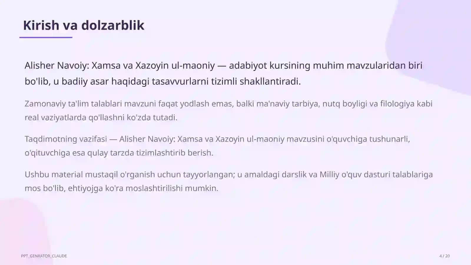 Alisher Navoiy: Xamsa va Xazoyin ul-maoniy (9-sinf) 4